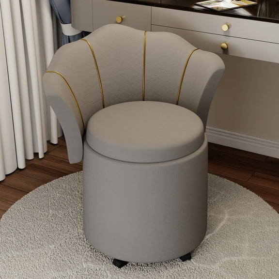Vanity Chair,Makeup Storage with Backrest,Begonia-Shaped Chair Vanity Stool with Built-in Storage and Comfortable Backrest(Gray)