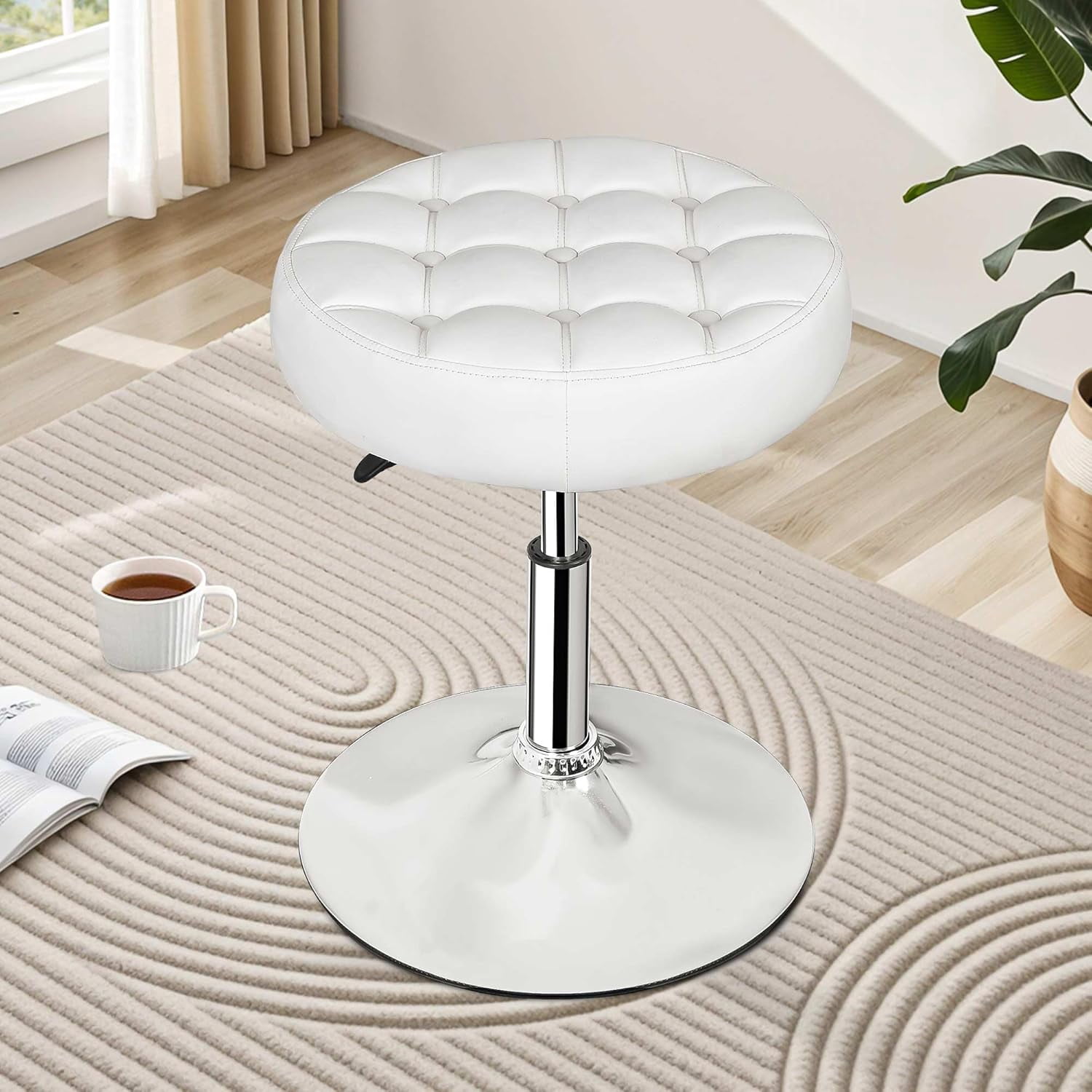 Vanity Chair Stool Modern Tufted Round Ottoman Stool Swivel Makeup ...