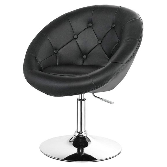 Vanity Chair, Swivel Bar Stools with Frame & Tufted Round-Back, Height Adjustable Makeup Chair Modern Accent Chair for Makeup Room, Living Room, Bedroom, Black