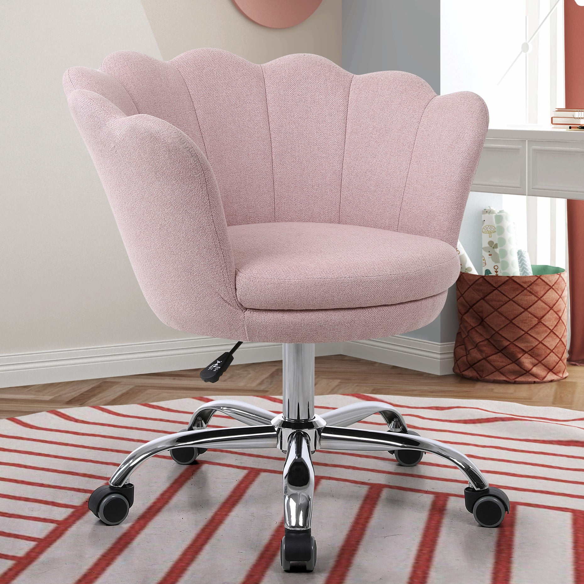 Vanity Chair with Wheels, Velvet Accent Chair Swivel Shell Chair, Low