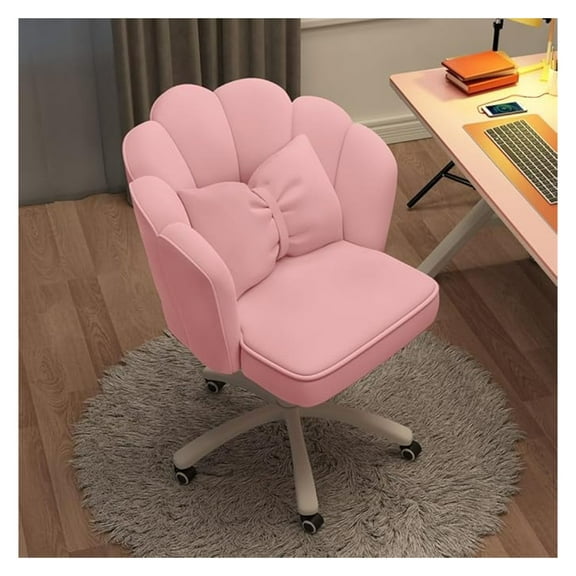 Vanity Chair with Wheels Velvet Petal Desk Chair Upholstered Tufted Home Office Chair for Women Girls, Height Adjustable Makeup Task Chair for Bedroom Living Room