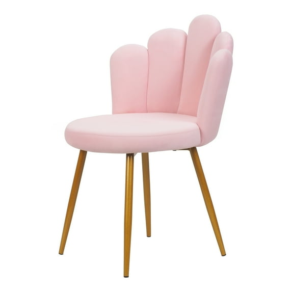 Vanity Chair for Makeup Room - Midcentury Modern Accent Velvet Chair with Back Support, Bow chair Gold Legs for Living Room Bedroom (Pink)