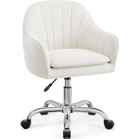 Vanity Chair with Wheels, Comfy Home Office Desk Chairs Adjustable Modern Velvet Makeup Vanity Chairs for Bedroom Living Room-Beign