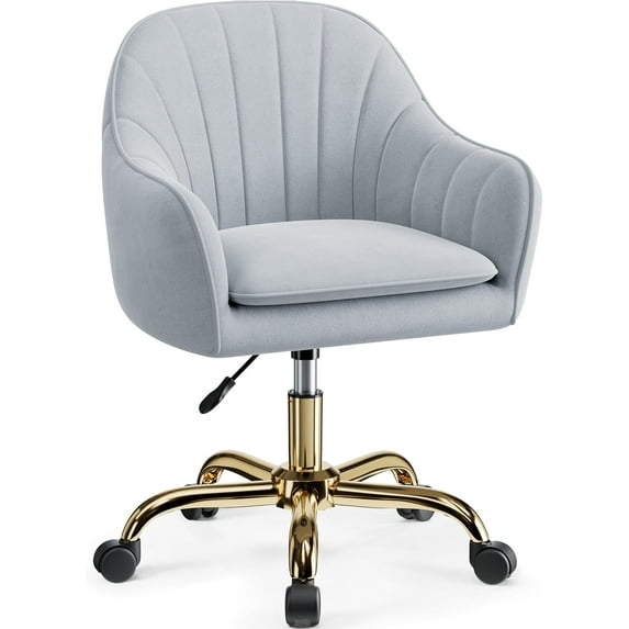 Vanity Chair with Wheels, Comfy Home Office Desk Chairs Adjustable Modern Velvet Makeup Vanity Chairs for Bedroom Living Room-Gray