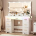 thumbnail image 1 of Vanity Desk with 38" Large Mirror and 9 LED Lights, Adults Makeup Vanity with 7 Storage Drawers and Glass Top & Power Outlet and RGB Ambient Lights, Dressing Table for Bedroom, Modern White, 1 of 8