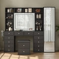 thumbnail image 1 of Vanity Desk Full Length Mirror & LED Mirror with Power Outlet, Makeup Vanity 14 Drawers & 10 Shelves, Hidden Storage Capacity, Dimmable & 3 Color Lighting Dressing Table for Bedroom, Black, 1 of 9