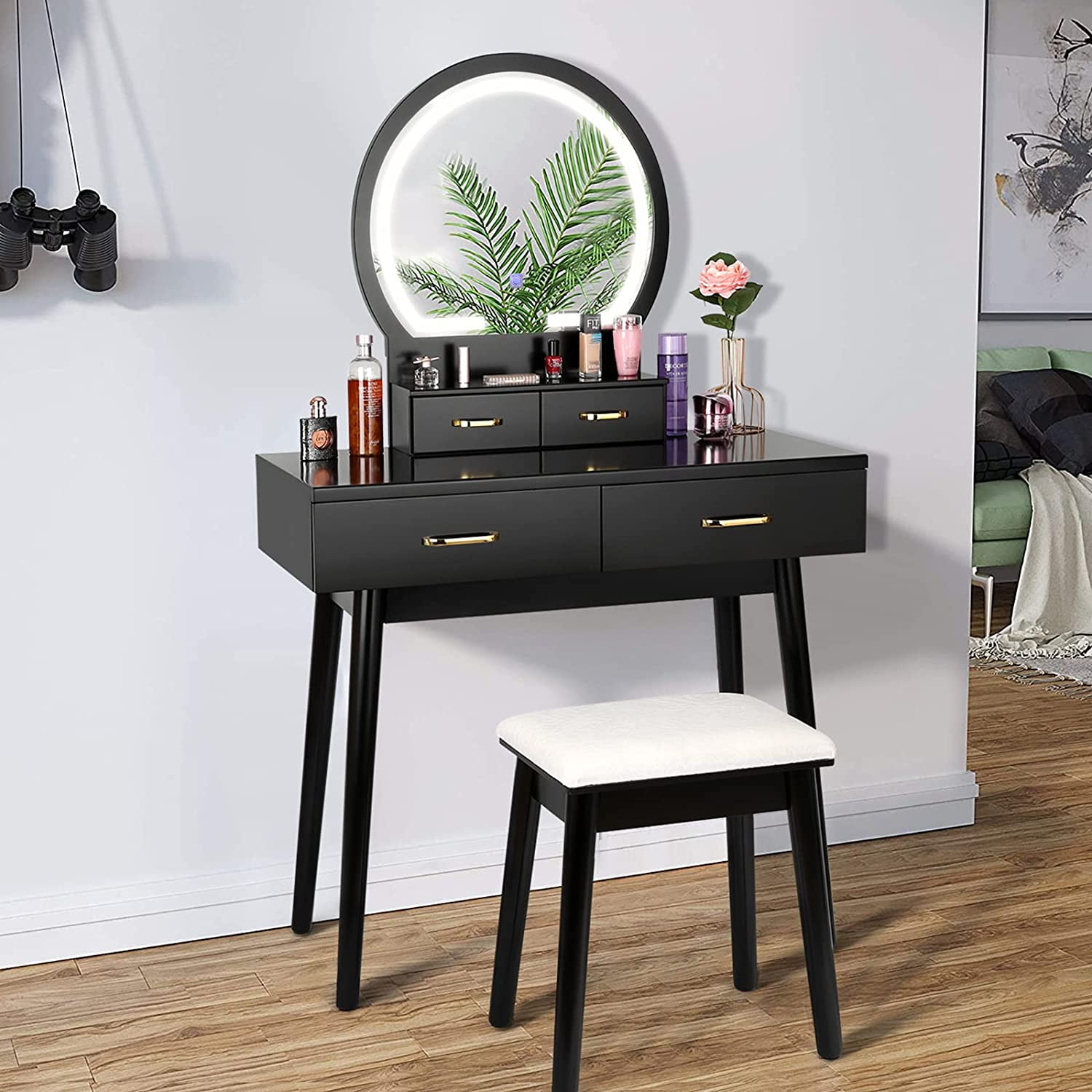 Vanity Desk with Lighted Mirror 3 Color Lighting Modes Adjustable