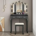 Vanity Desk with Lighted Mirror and Padded Stool, Dressing Table with 5