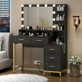 Vanity Desk with Lighted Mirror & Power Outlet with 5 Drawers Two Cubby