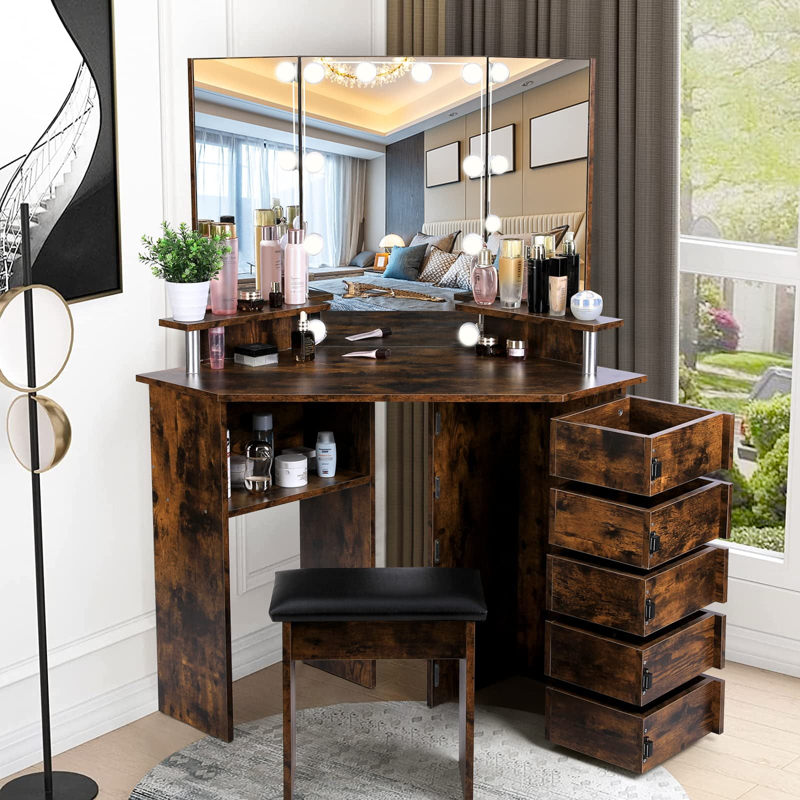 Vanity Desk with Lights Color Lighting Options Brightness Adjustable