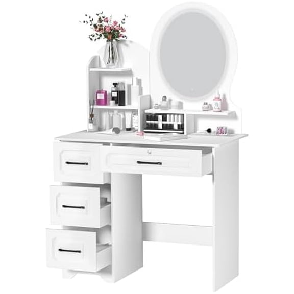 Vanity Desk with Lights,Makeup Vanity,Dressing Table Set with 4 Large Drawers,Vanity Mirror 3 Lighting Adjustable,White White$$Home Decor, Kitchen, & Other