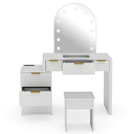 Vanity Desk, Makeup Table Modern Sturdy Space Saving Easy Assembly With Mirror Light For Home