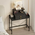 thumbnail image 1 of Vanity Desk with Mirror and Lights, 28.4''W Small Makeup Vanity Table with Height-Adjustable Stand, 2 Fabric Drawers Compact Makeup Desk, Gift for Girls, Bedroom Small Space, Black, 1 of 10