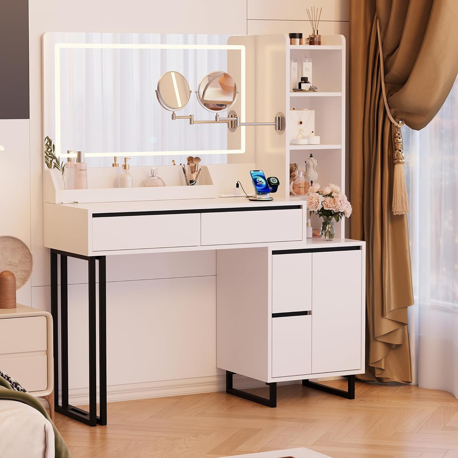 Vanity Desk with Mirror Lights, 41 Inch Makeup Vanity Table 10x