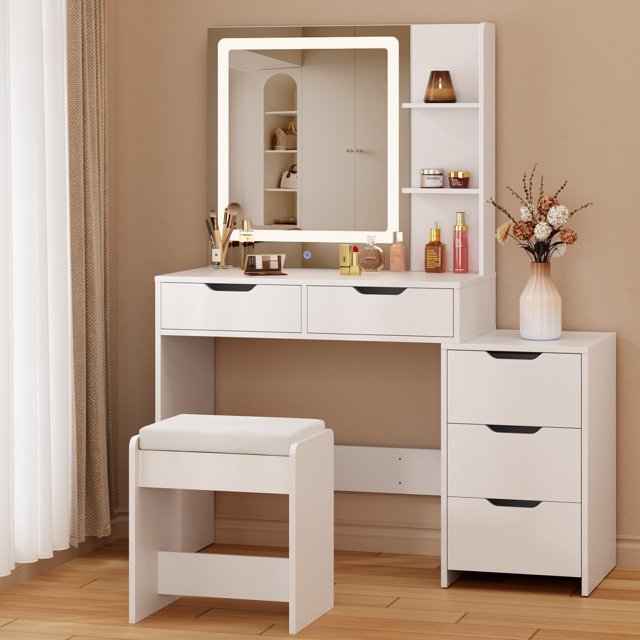 Vanity Desk with Mirror and Lights 43.5" Vanity with 5 Drawers