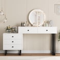 thumbnail image 1 of Vanity Desk with Mirror and Lights, 49.2”H Makeup Vanity with 3 Color Lights and Adjustable Brightness, Bedroom Vanity Table with 5 Drawers Makeup Vanity Modern Makeup Vanity Organizer, 1 of 6