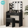 thumbnail image 1 of Vanity Desk with Mirror and Lights, 9 Dimmable LED Bulbs, Makeup Table with Power Outlet USB, 2 Drawers, Storage Shelves, Cushioned Stool, 3 Color Lighting Modes Adjustable, 1 of 7
