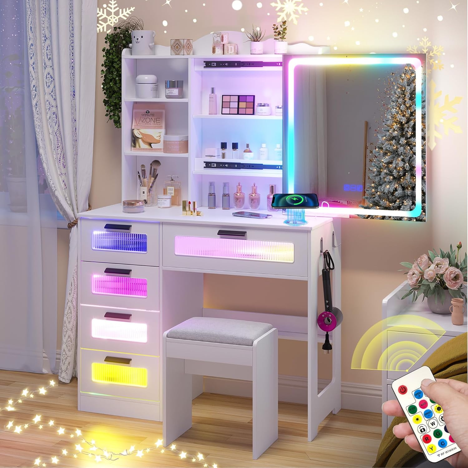 Vanity Desk with Mirror and Lights, LED Makeup Vanity Desk with