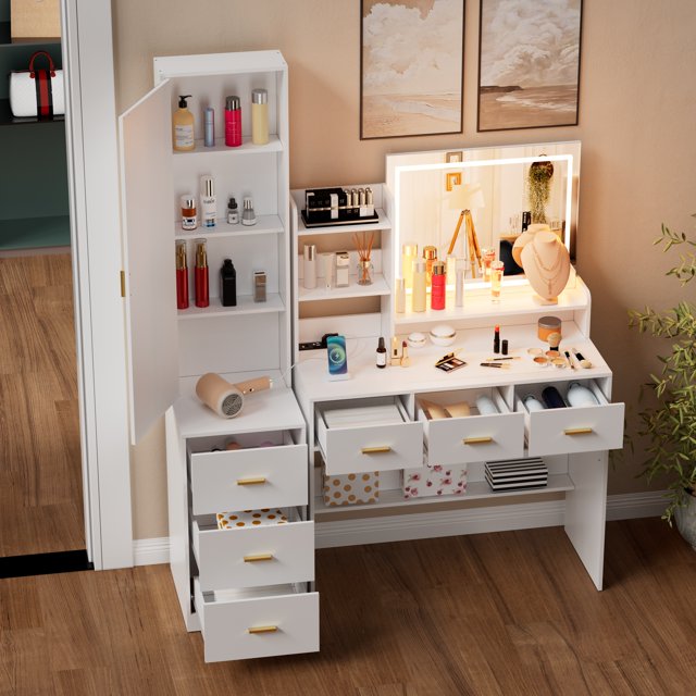 Vanity Desk with Mirror and Lights, Makeup Vanity with 3 Lighting