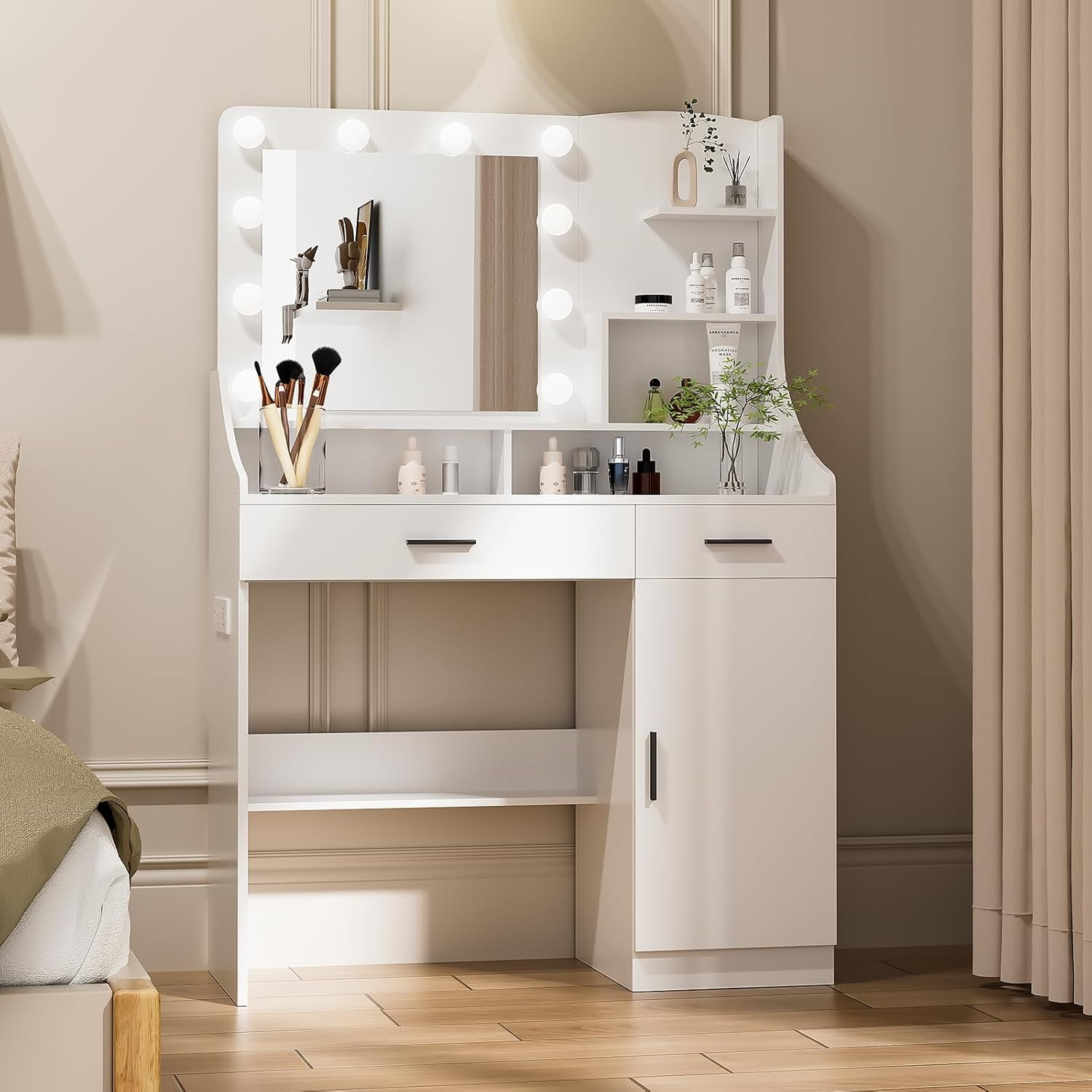 Vanity Desk with Mirror and Lights Makeup Vanity Desk with Power Outlet