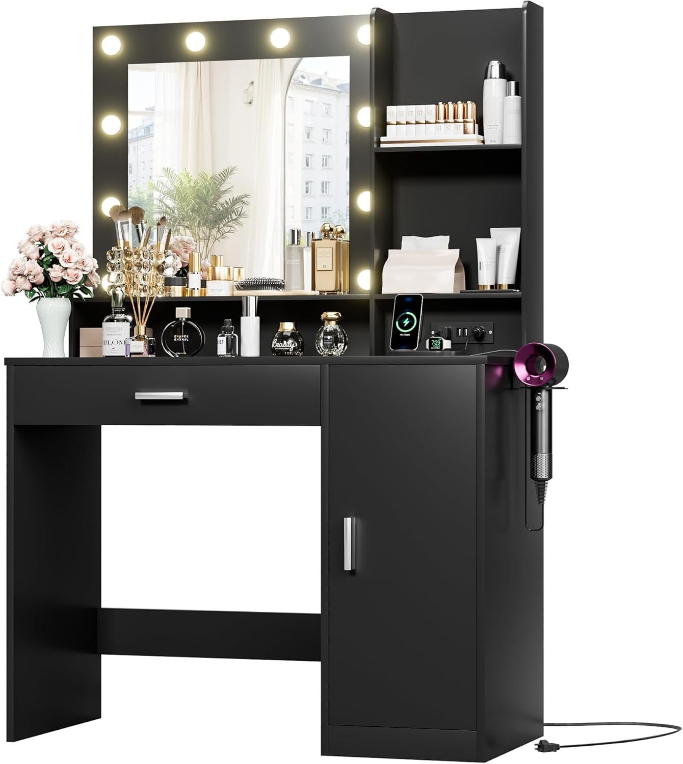 Vanity Desk with Mirror and Lights, Makeup Vanity Desk Table with