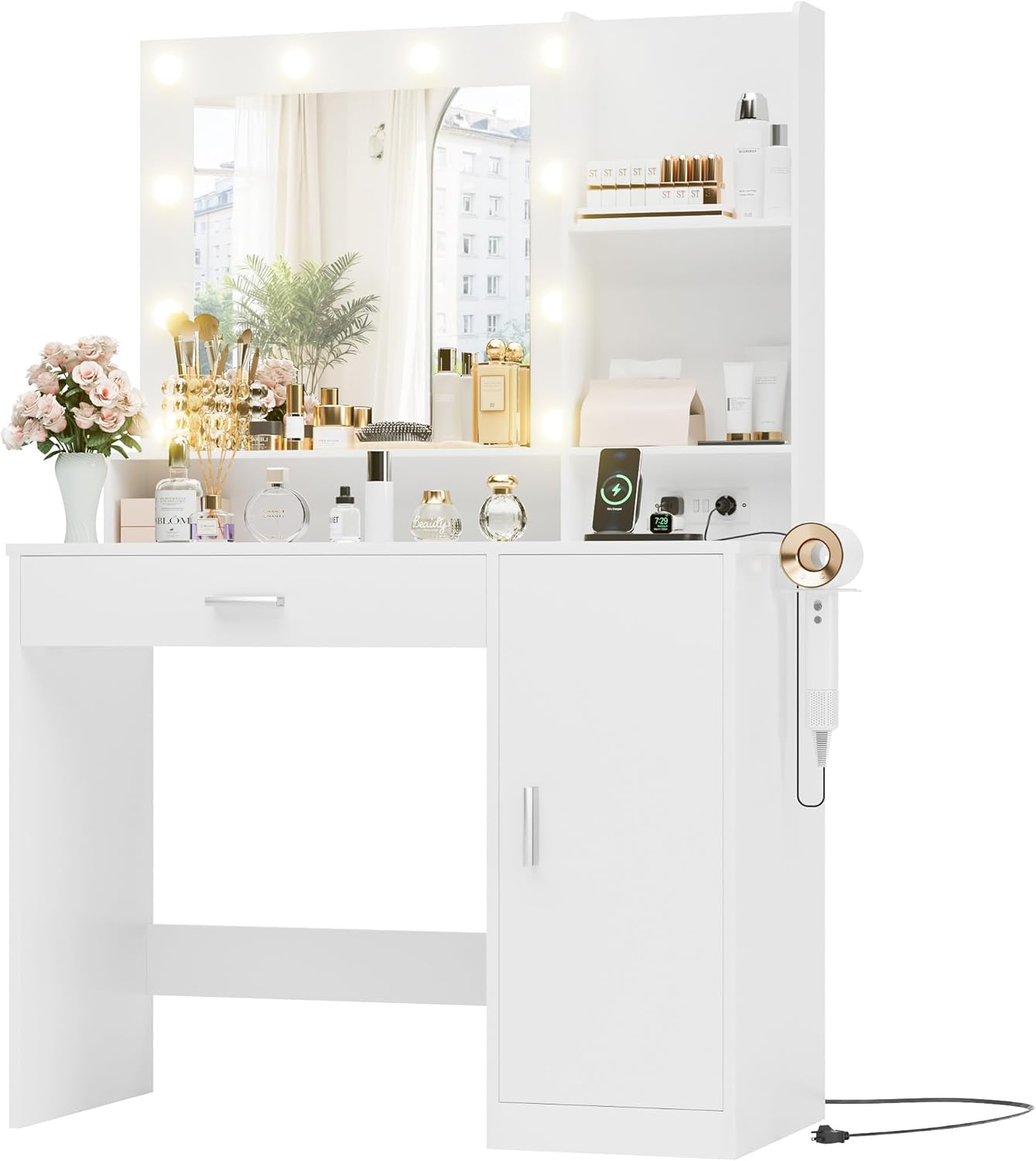 Vanity Desk with Mirror and Lights, Makeup Vanity Desk Table with