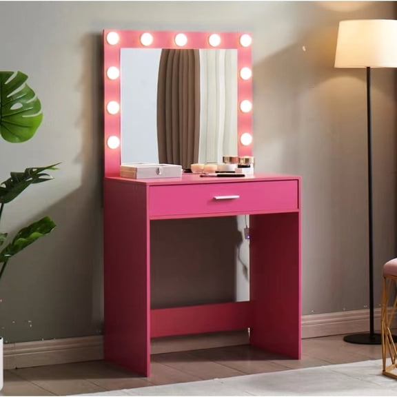 Vanity Desk With Mirror And Lights, Pink Dressing Table Deep Drawer 3 Lighting Modes Adjustable Brightness, Affectionate Uncommon Drawer, Modes, Bedroom