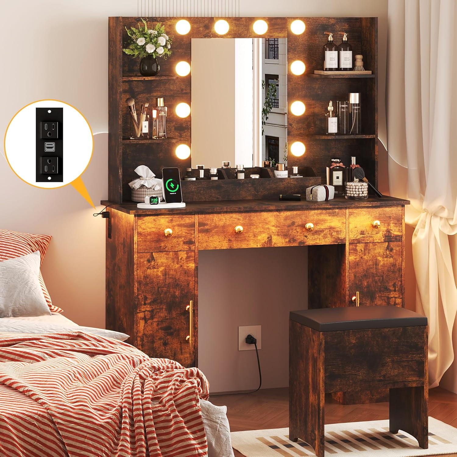 Led Lights Vanity Desk With Mirror And Chair Vanity Desk Mirror
