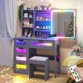 Vanity Desk with Mirror and Lights, RGB LED Makeup Vanity Desk with