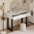thumbnail image 1 of Vanity Desk with Mirror and Lights, Small Makeup Vanity with 2 Drawers, Modern Vanity Organizer with 3 Color Lights＆Adjustable Brightness, Dressing Table for Bedroom, White, 1 of 6
