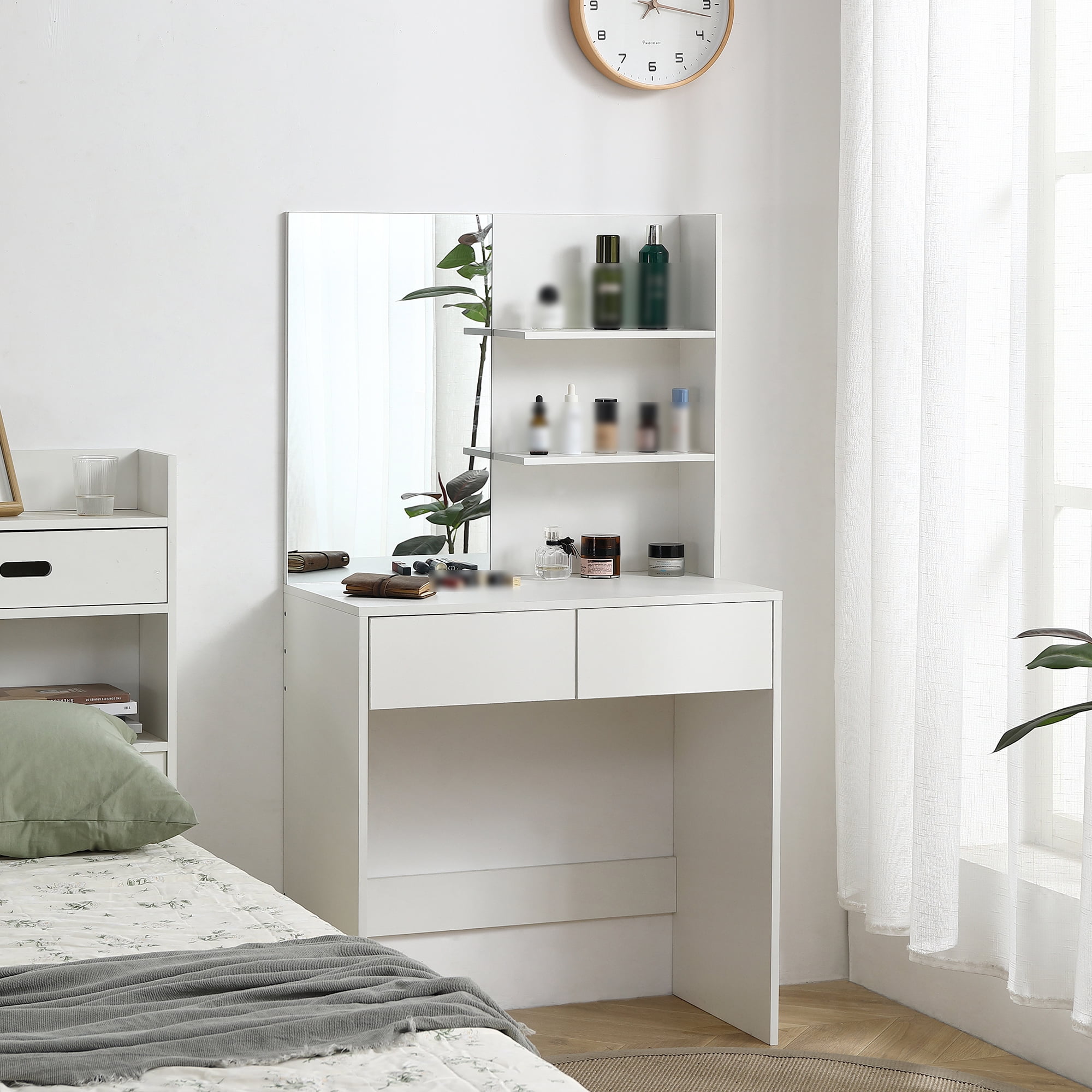 Vanity Desk with Mirror, Makeup Dressing Table with Storage, Modern ...