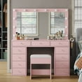 thumbnail image 1 of Yanosaku Vanity Desk with Mirror, 12 LED Lights, 11 Drawers, Chair, 3 Lighting Modes, Adjustable Brightness, Pink, 1 of 7