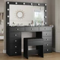 thumbnail image 1 of Yanosaku Vanity Desk & Power Outl, Makeup Vanity with Mirror and 12 LED Lights, Makeup Table with 11 Drawers, Vanity Table with Chair, Vanity Set 3 Lighting Modes Brightness Adjustable, 1 of 4