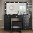 thumbnail image 1 of Yanosaku Lighted Vanity Desk with Mirror, 12 LED Lights, 11 Drawers, Adjustable Brightness, Stool with Charging Port, 1 of 8