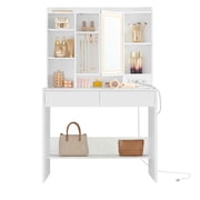 Vanity Desk with Power Outlets, Makeup Vanity with Mirror and Lights, Dimmable LED Lights, 6 Compartments, 2 Drawers, Cloud White