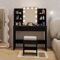 thumbnail image 1 of Vanity Desk Set with Mirror and Lights, Makeup Vanity Table with 2 Large Drawers& Charging Station, Modern Vanity Dressing Table with Stool for Bedroom, Black, 1 of 9