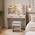 thumbnail image 1 of Vanity Desk Set with Mirror and Lights, Makeup Vanity Table with 2 Large Drawers& Charging Station, Modern Vanity Dressing Table with Stool for Bedroom, White, 1 of 9