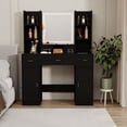 thumbnail image 1 of Vanity Desk Set with Large LED Lighted Mirror & Charging Station, Lots Storage Shelves Makeup Table for Bedroom Black, 1 of 10