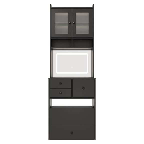 Vanity Desk with Sliding LED Mirror, Makeup Dressing Table with 4 Spacious Drawers and 3 Adjustable Light Colors, Sleek Vanity Set for Bedroom, Apartment, Black