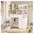 thumbnail image 1 of Vanity Desk with Sliding Mirror and Lights, Makeup Vanity with Lights and Charging Station, Makeup Desk with 5 Drawers, Modern Vanity Table with Hidden and Open Storage Shelves, White, 1 of 8