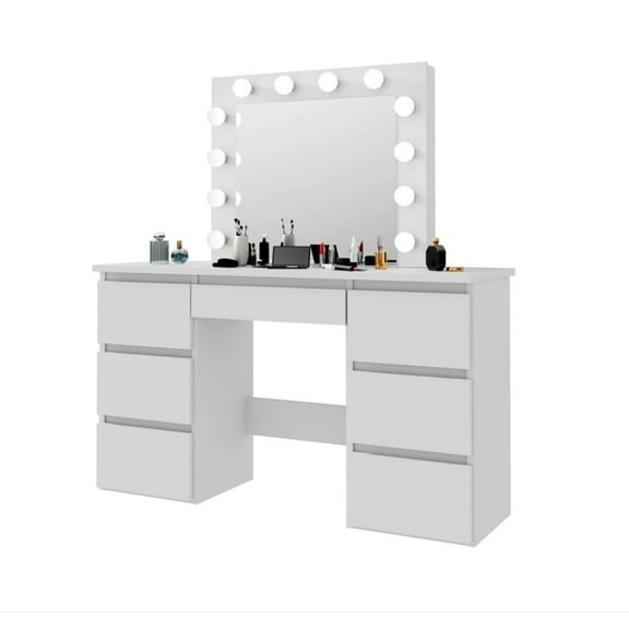 Vanity Desk With Mirror And Lights, 3 Color Lighting Modes, Makeup Vanity Table With 4 Storage Drawers, Makeup Table For Bedroom Dressing Room