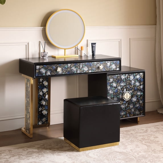 Fukayi Vanity Desk With Mirror And Lights,With Vanities FeaturingMirrored Drawer And Ambient Led