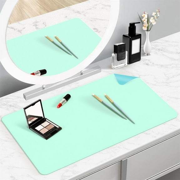 Vanity Desk leather Mat, Makeup Pads for Protect Vanity Desk Top, 31.5 x 15.7 in Waterproof and Oilproof Easy to Clean Vanity Desk Mat, (Blue and Green)