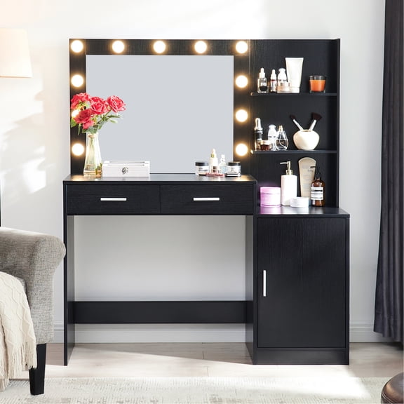 Vanity Desk of Polyester Blend - 2 Drawers & Organizer - Office Setup - Add Luxury to Space