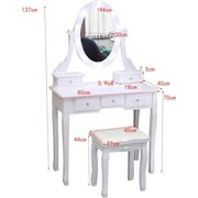 Vanity Desk with Charging Station, Small Makeup Vanities Set with LED Light Mirror and Drawers, Vanity Table for Bedroom with Storage Stool