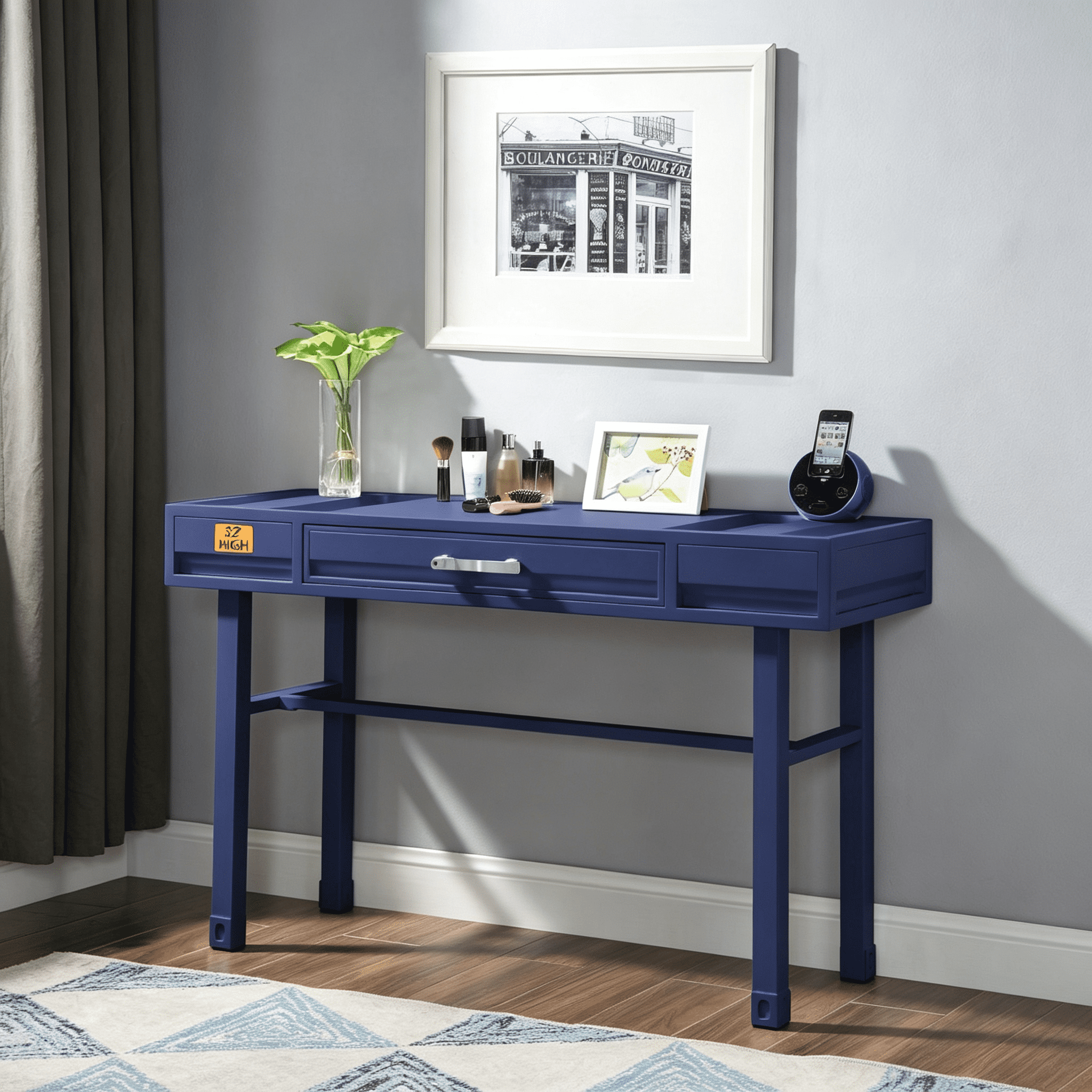 Vanity Desk with Drawer, Metal Frame, Industrial Style, 47 in Wide, 39 in Knee Space, for Bedroom or Workspace
