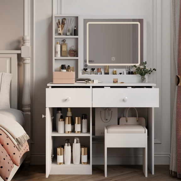 Vanity Desk with Drawers and Shelves / Keeps Your Makeup Items Tidy