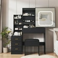 thumbnail image 1 of Towallmark Black Vanity Desk with 4 Drawers LED Lighted Sliding Mirror, Charging Station, Modern Makeup Vanity Table for Bedroom, 1 of 7