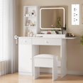 thumbnail image 1 of Vanity Desk with LED Lights Mirror & Power Outlet Makeup Vanity Table Set with Storage Chairs for Women Girls Bedroom, 1 of 8