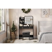 Vanity Desk with LED Lights Mirror & Power Outlet,Makeup Vanity Table Set with Storage Drawers & Chair,Dressing Table for Women Girls Bedroom